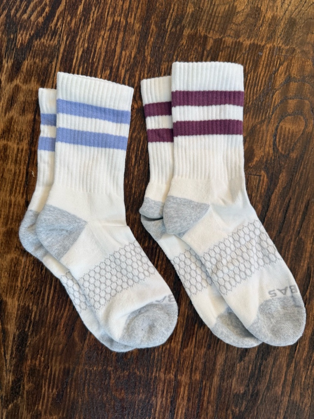 Bombas Women’s White Crew Athletic Socks with Stripes